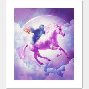 Space Sloth Riding On Flying Unicorn With Pizza Posters and Art